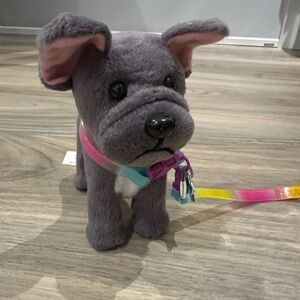 American Girl dark Gray Plush Dog Puppy with Pink & Teal Collar